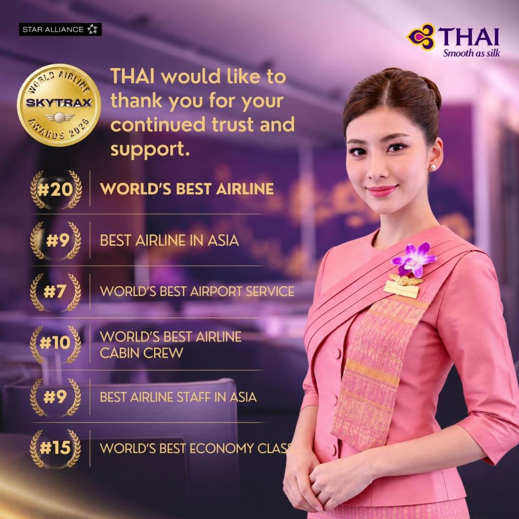 タイ国際航空、2026年ワールドエアラインアワードでトップ20入り
