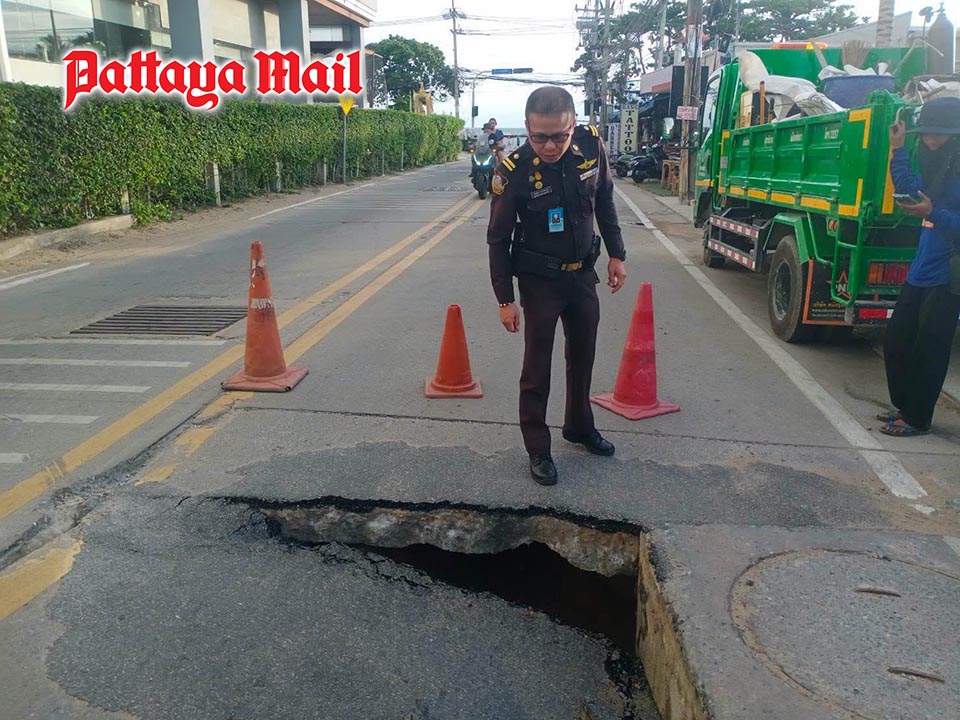 ジョムティエンビーチへの主要道路で道路陥没、当局が注意喚起