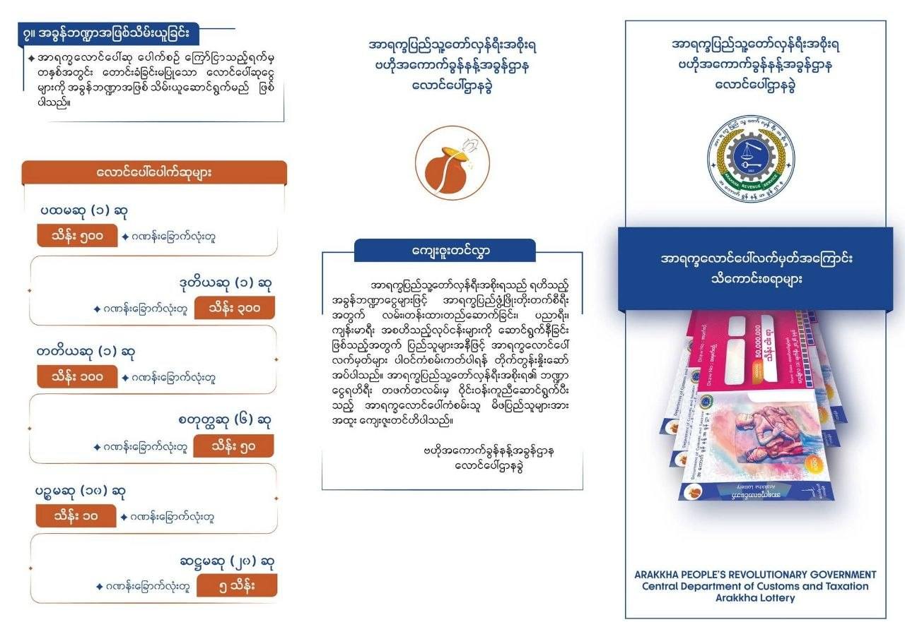 ULA/AA to launch Arakan State lottery from early July, with highest prize of 500 Lakh Kyats