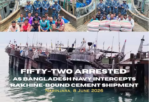 Fifty-two arrested as Bangladesh Navy intercepts Rakhine-bound cement shipment