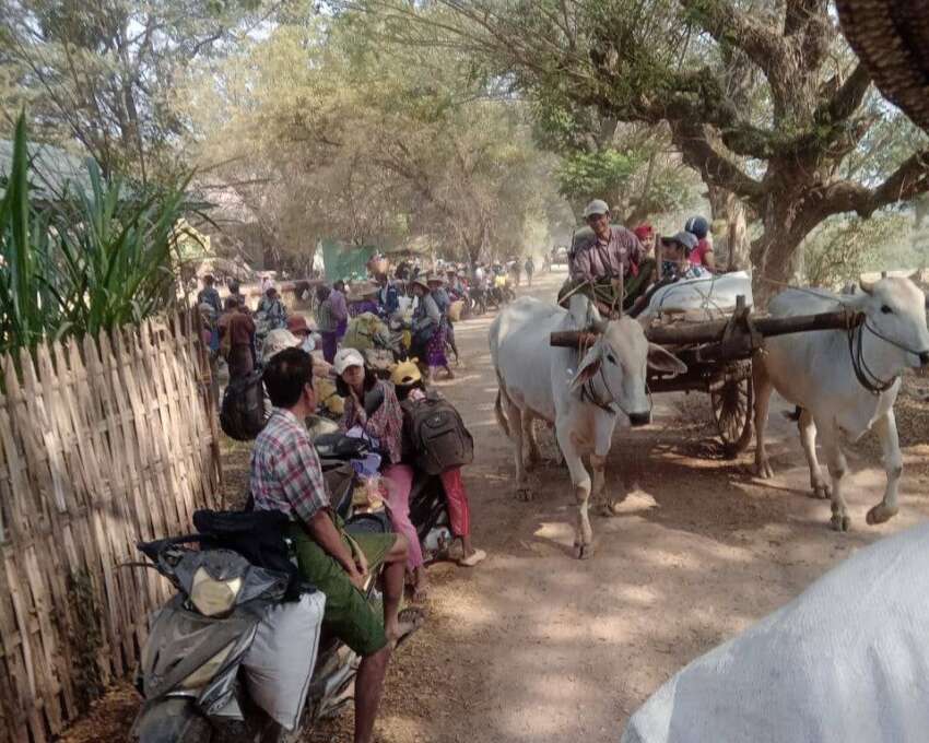 Residents flee from over 10 villages in Butalin due to military column advancement; homes damaged by heavy artillery in Yange village, Thayetchaung