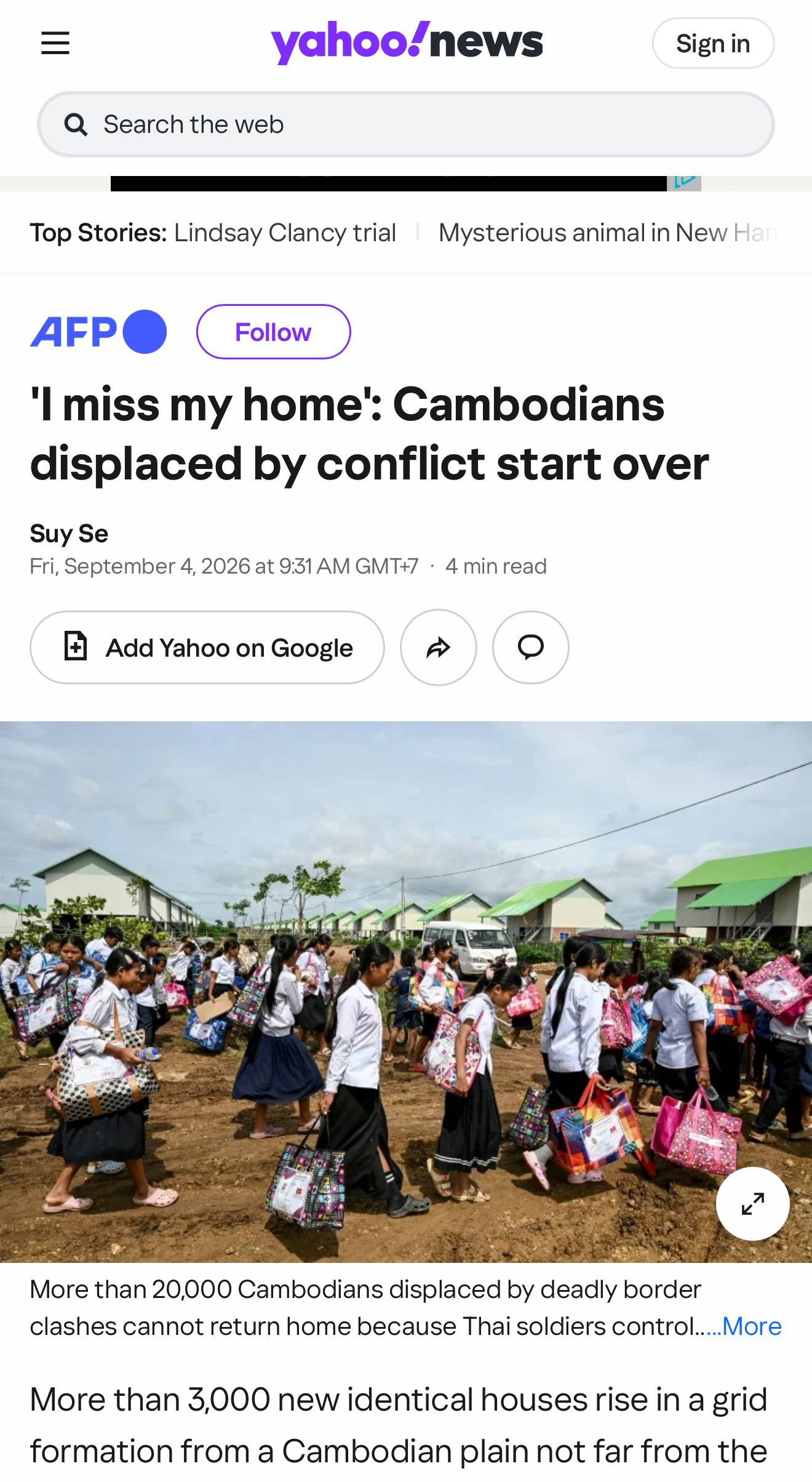 カンボジア国境紛争、住民2万人が帰還できず AFP報道を内相が共有