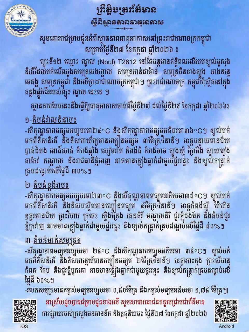 Cambodia Forecasts Thunderstorms, Gusty Winds Over Weekend, Coastal Areas Most Affected