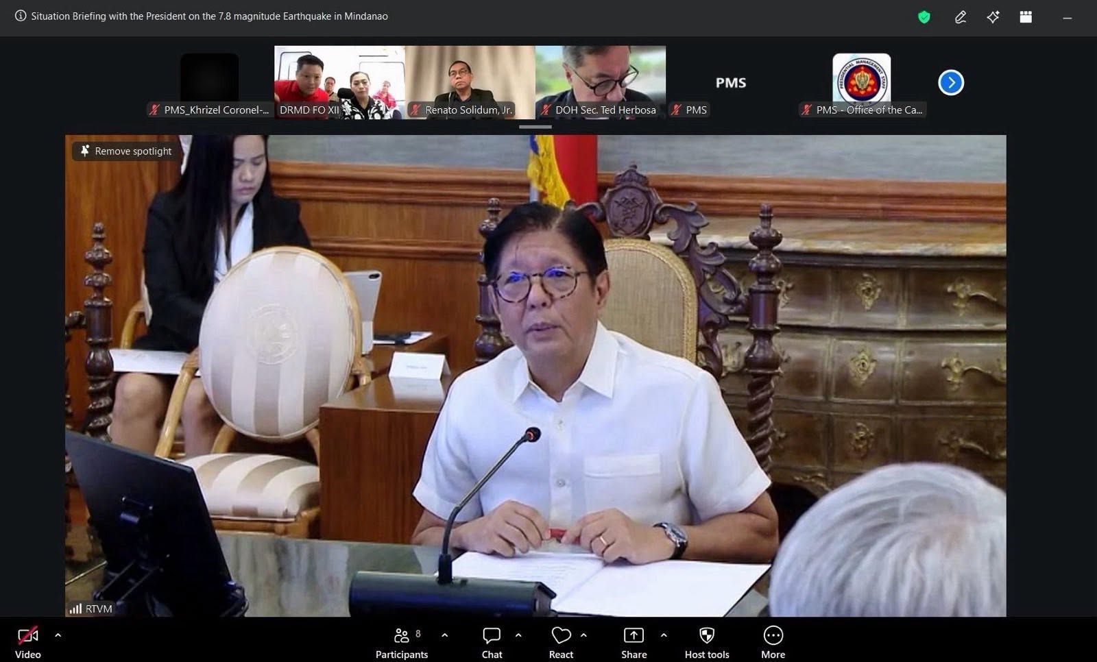 Marcos convenes situation briefing after magnitude 7.8 Mindanao earthquake