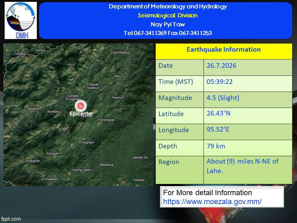 ラヘー近郊でマグニチュード4.5の地震発生