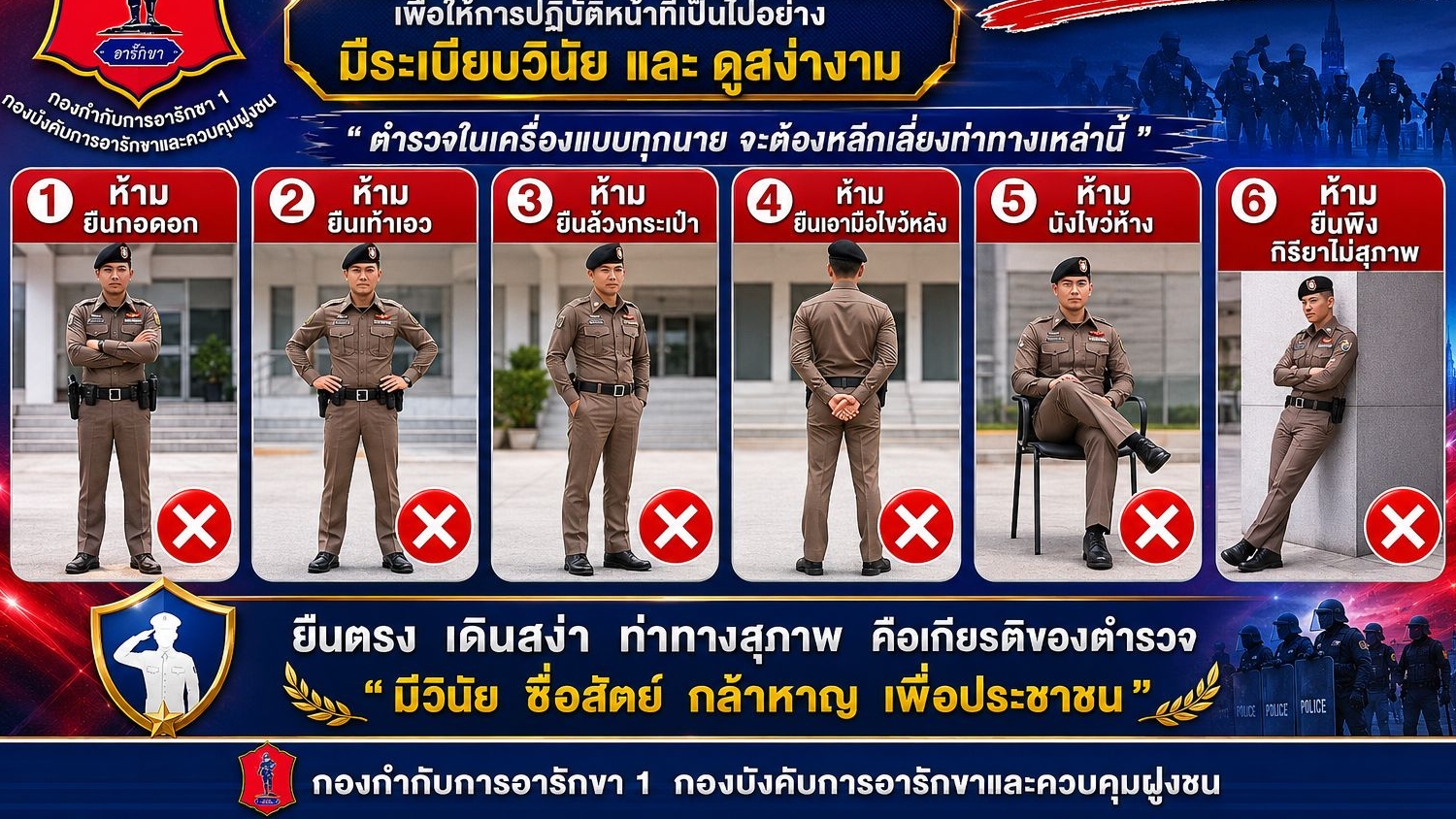 タイ警察、制服着用時の「禁止姿勢」6種を発表 公共の信頼醸成へ