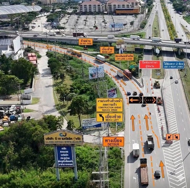 高速道路を利用してチョンブリーへ向かいます。所要時間の目安 高速道路の迂回路、橋の補修、バイパス工事のため