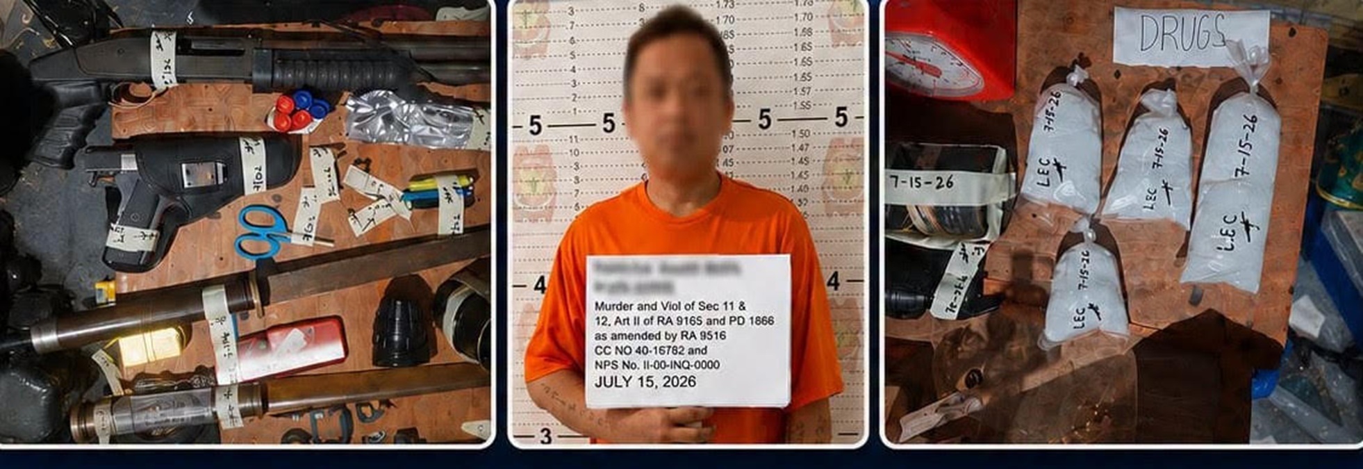 イサベラ州で殺人容疑者から覚醒剤と銃器を押収、680万ペソ相当