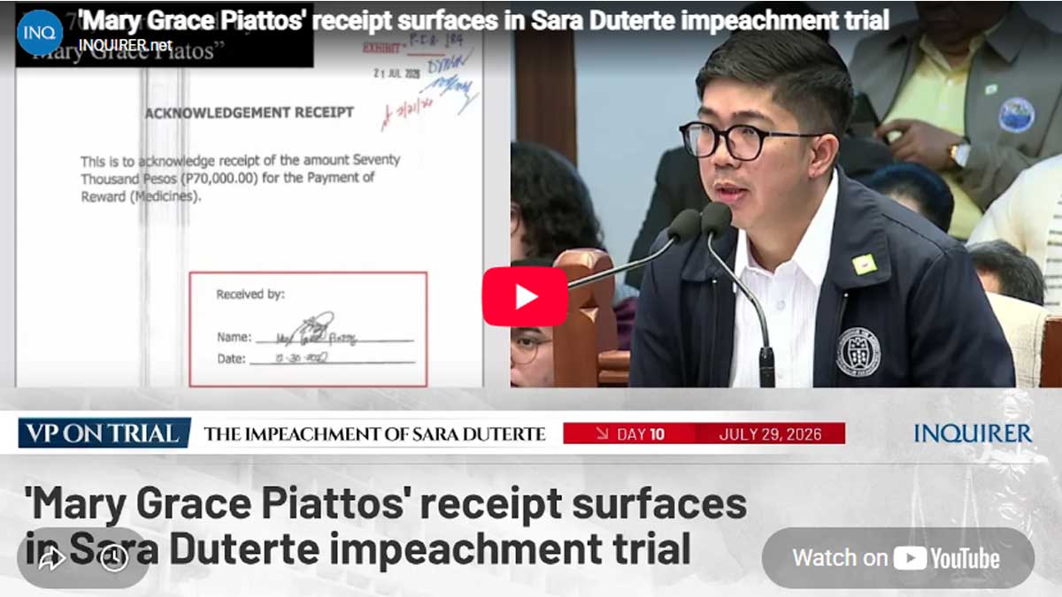 Receipt under ‘Mary Grace Piattos’ presented in Sara Duterte impeachment trial