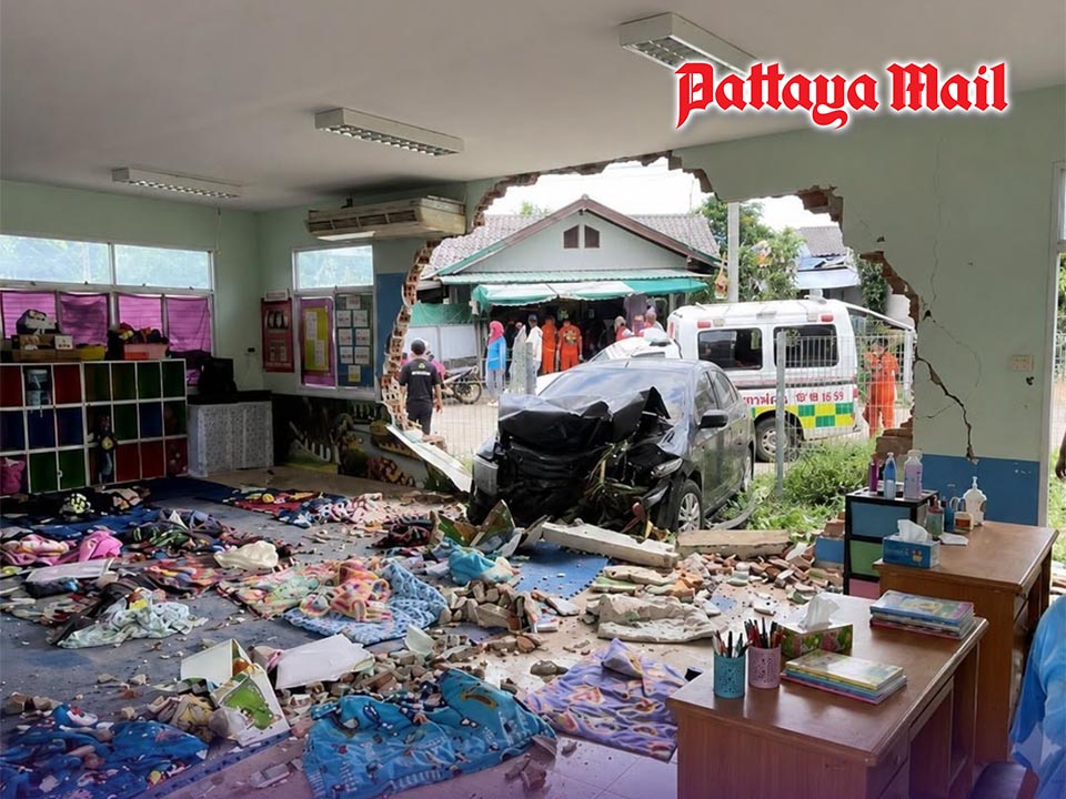 Sedan Crashes Through Kanchanaburi Child Center Wall, Injuring 10 Children