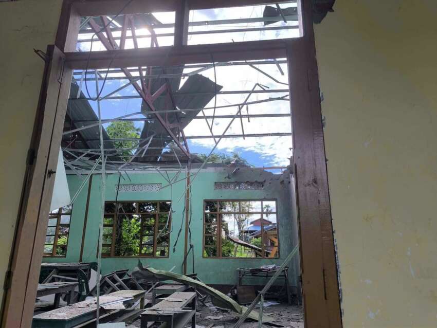 Military drones attack school in Pwintbyu Township, Ouk Pho village, damaging some classrooms without fighting