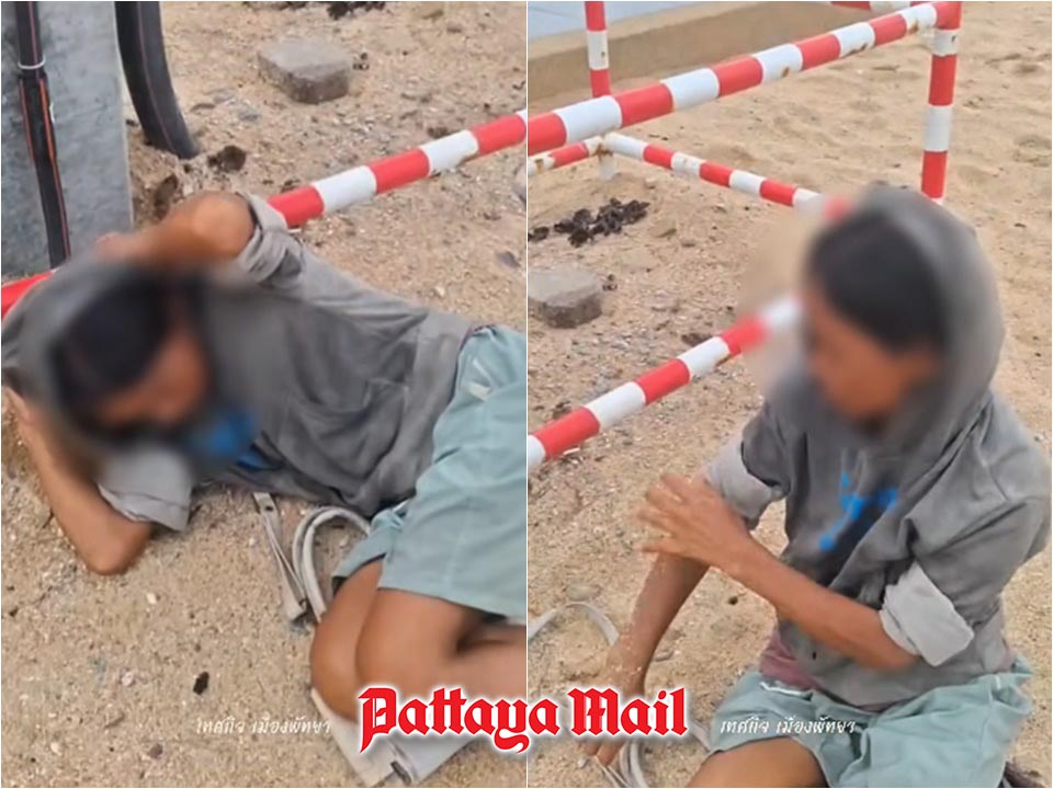 Jomtien officials assist homeless woman as storm clouds gather