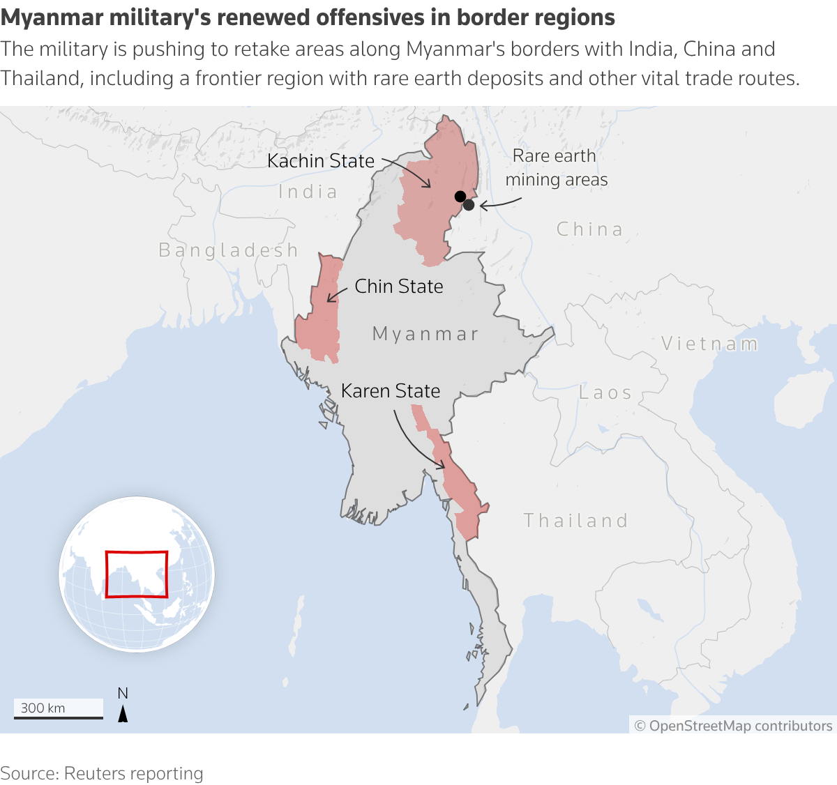 Myanmar military steps up fight for rare earth area and border routes