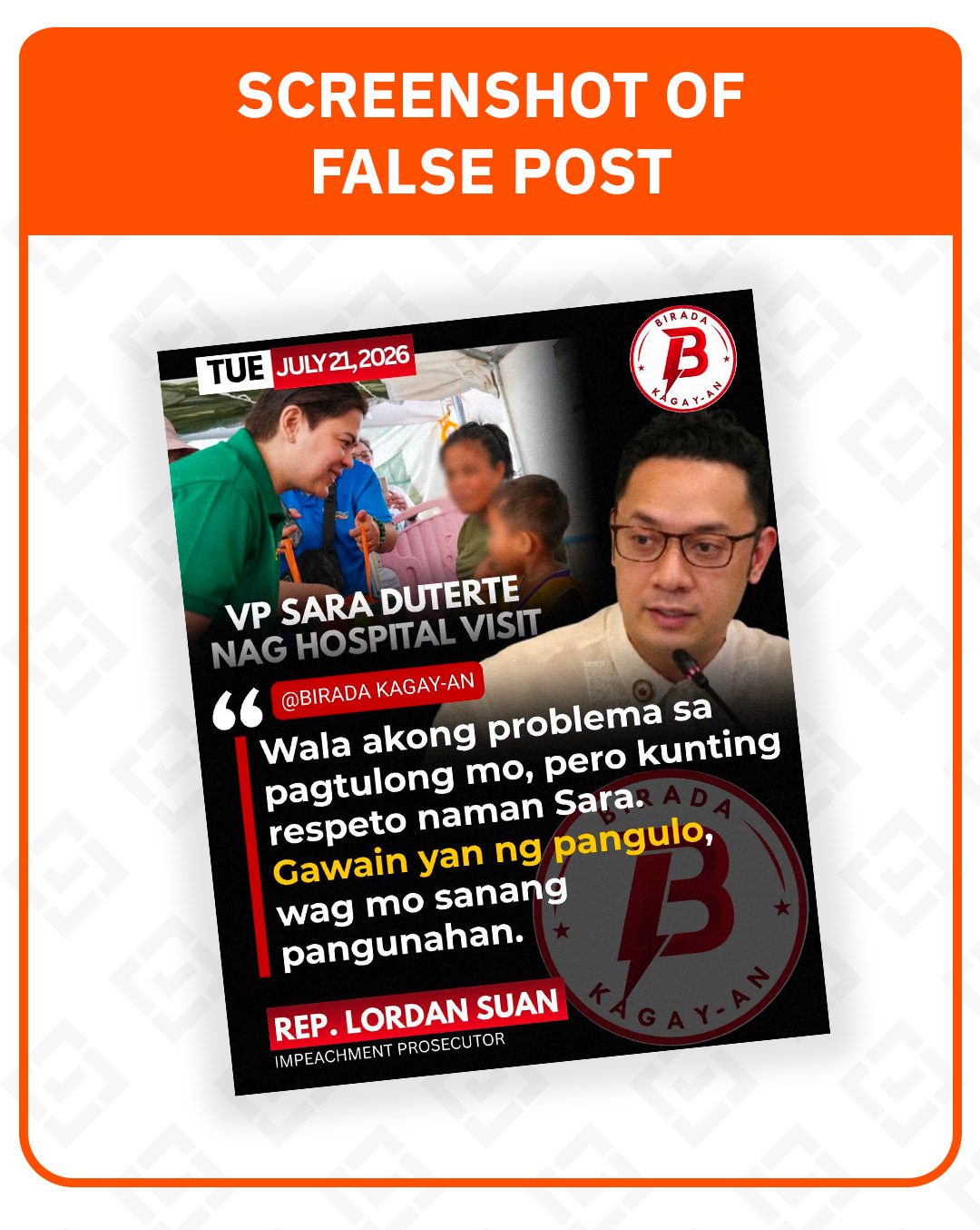 Fake quote criticizing VP Sara's hospital visit debunked