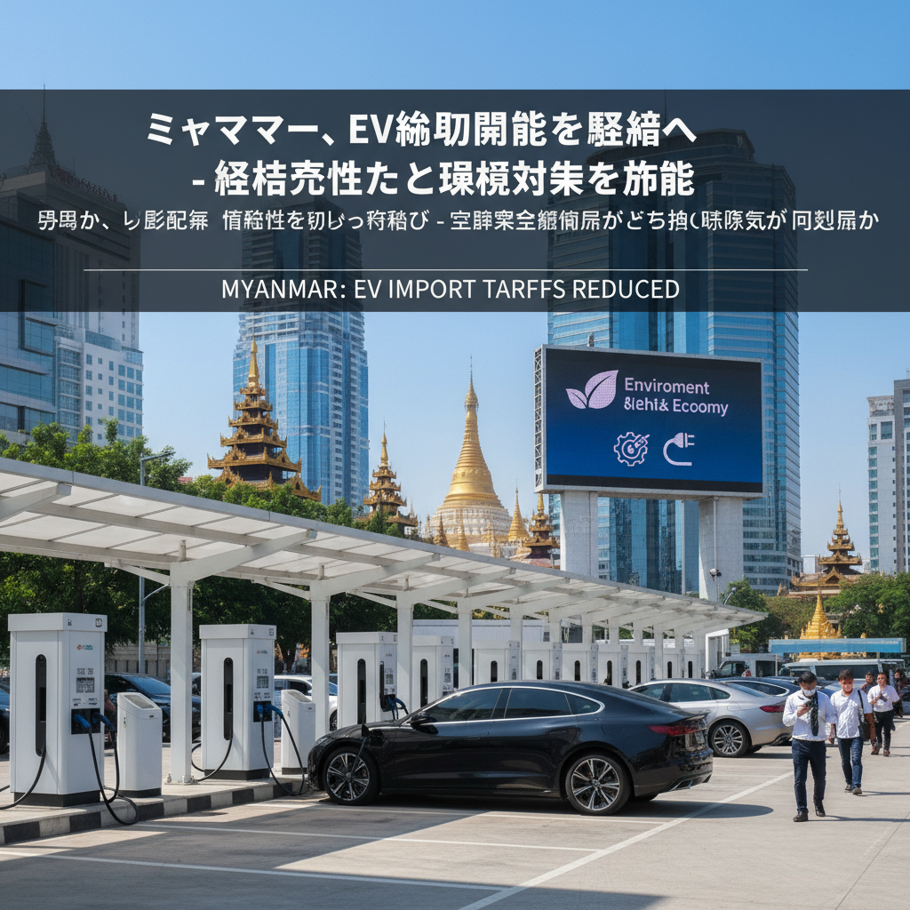 ミャンマー、EV輸入関税を軽減へ - 経済活性化と環境対策を推進