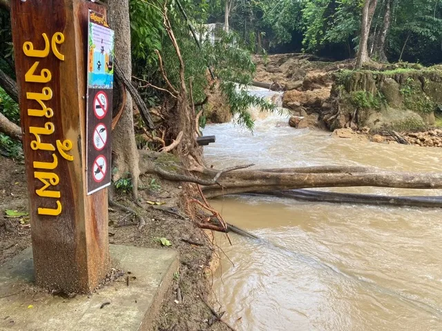 Thai Waterfalls in Kanchanaburi Severely Damaged by Heavy Rains, Restoration Underway