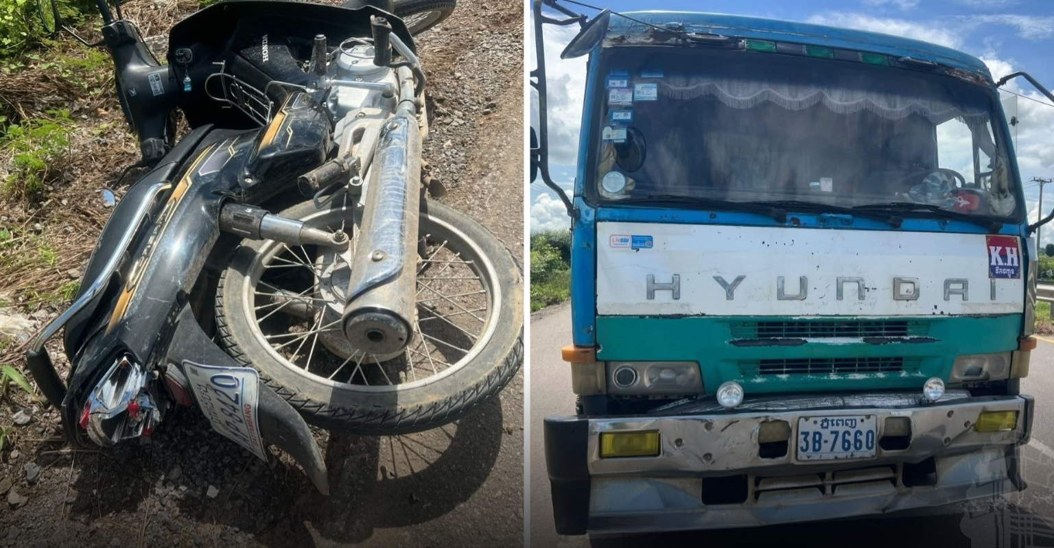 Truck Crashes into Stationary Motorbikes at Train Crossing in Battambang, Killing One and Injuring Another