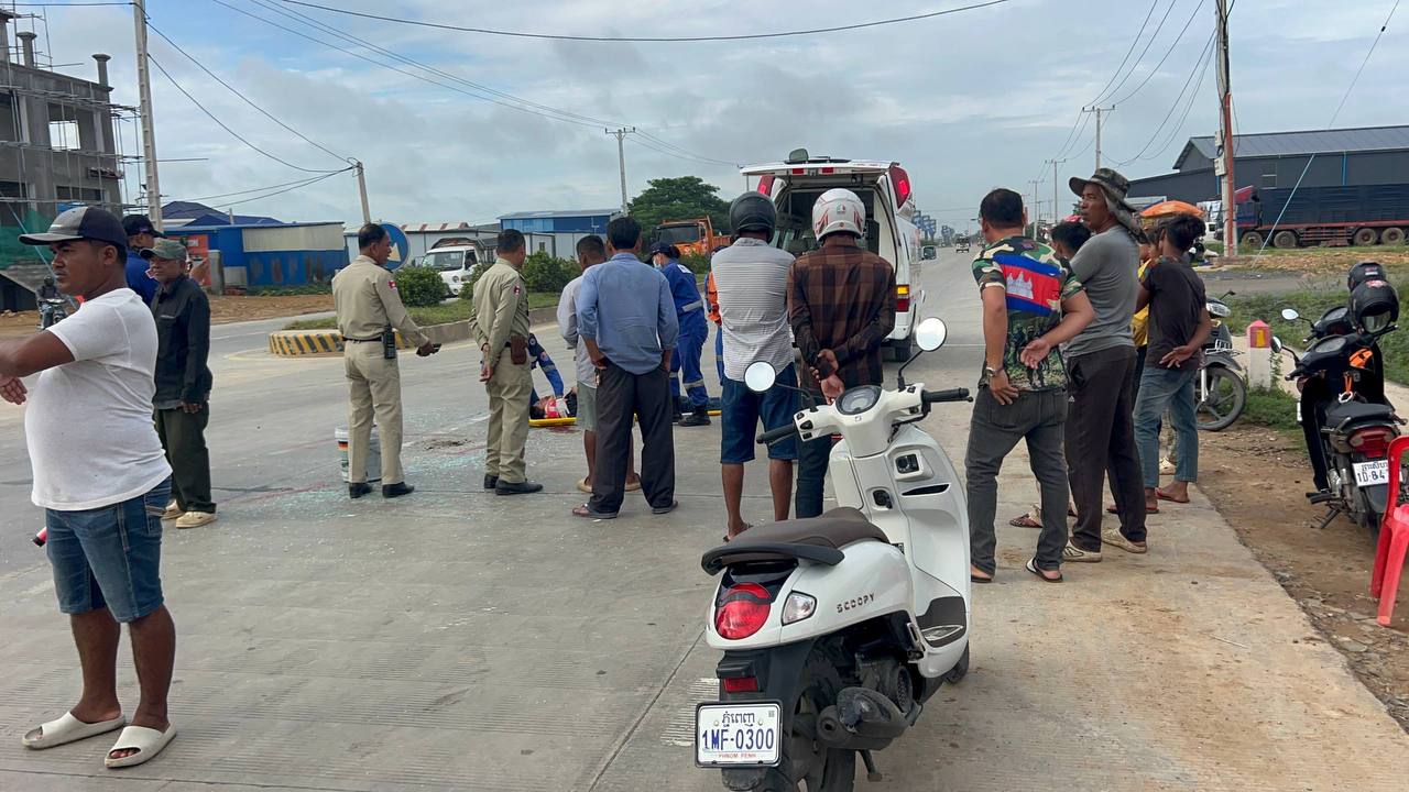 Construction Worker Severely Injured in Motorcycle Collision on Hun Sen Blvd in Cambodia