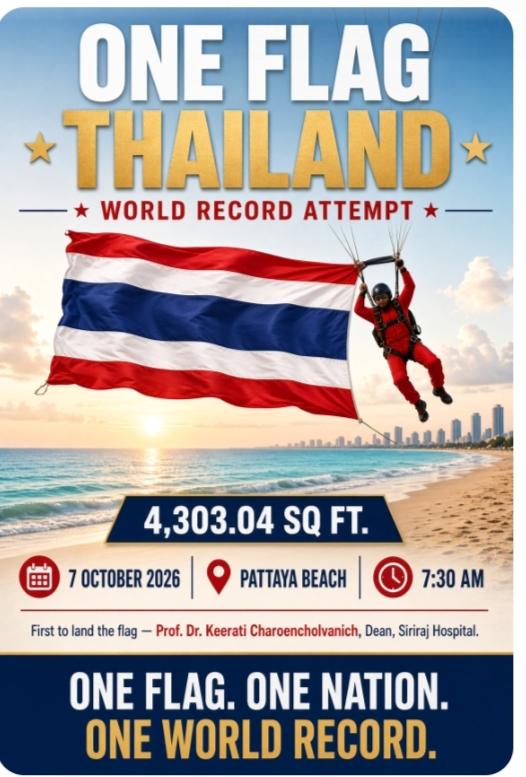 World Record Attempt for Thai National Flag Deployment on Pattaya Beach