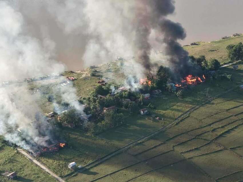Military raids villages in Chauk Township, burning homes and looting goods, forcing tens of thousands to flee