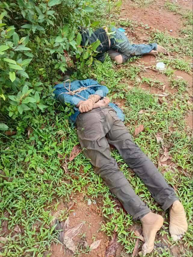 Two male bodies found with hands tied behind their backs and gunshot wounds near Htin Yu village, Thanbyuzayat Township