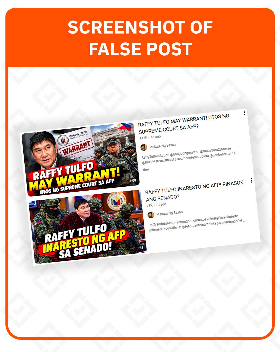 FACT CHECK: False claim of Senator Raffy Tulfo's arrest debunked