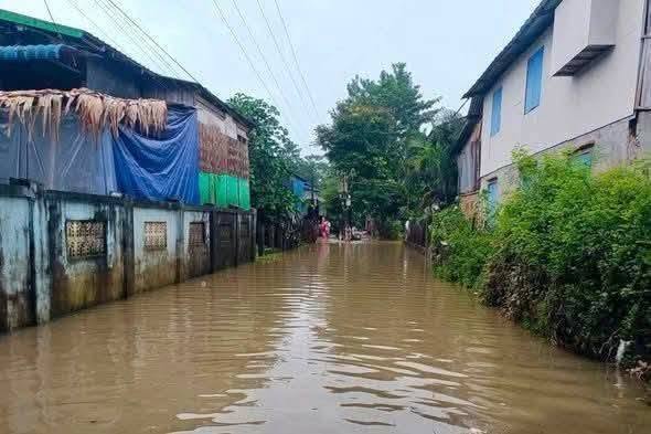 ペグー川の水位上昇で低地帯に浸水が発生