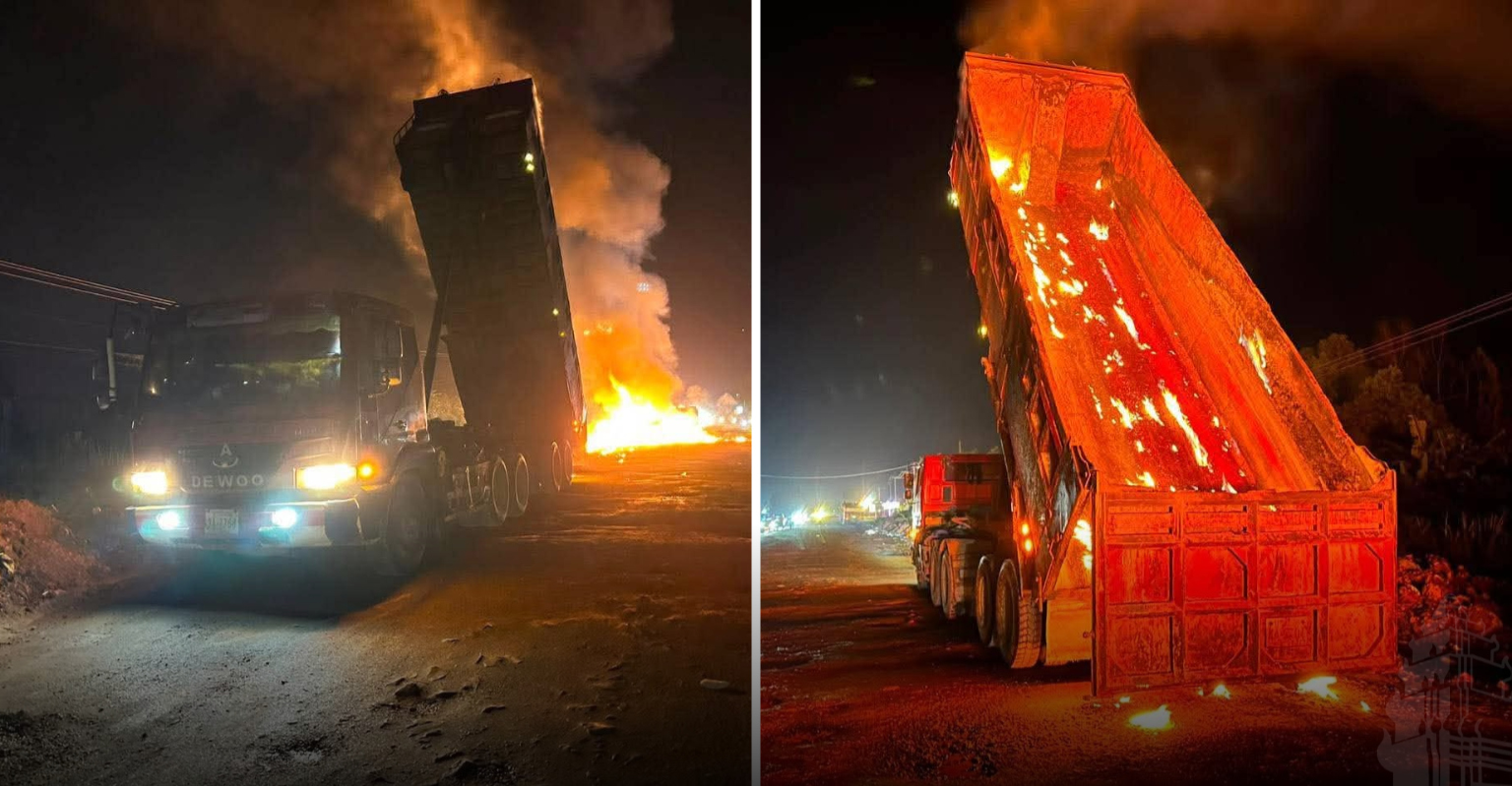Vehicle Fire Near Sihanoukville Special Economic Zone, Driver Discards Cargo to Prevent Spread