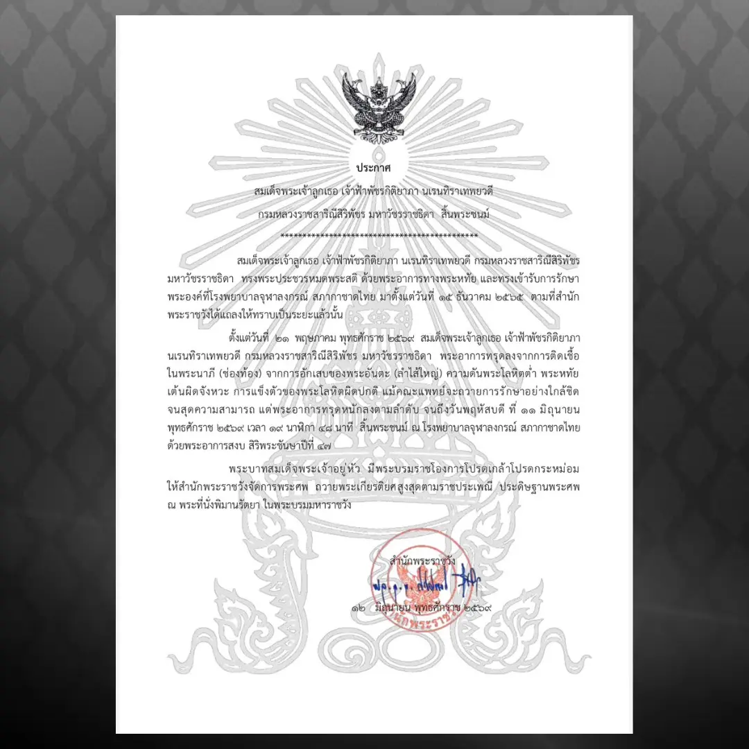 Princess Bajrakitiyabha Dies at 47; Royal Funeral Rites to Follow Tradition