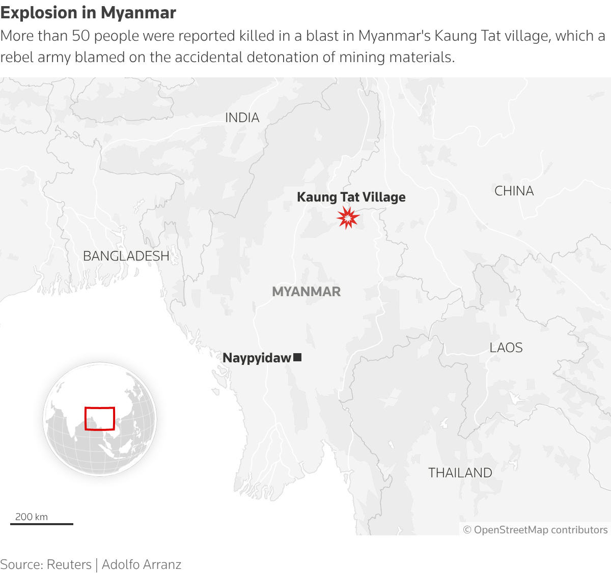 Rescuers dig for bodies after a massive mining explosives blast in Myanmar kills at least