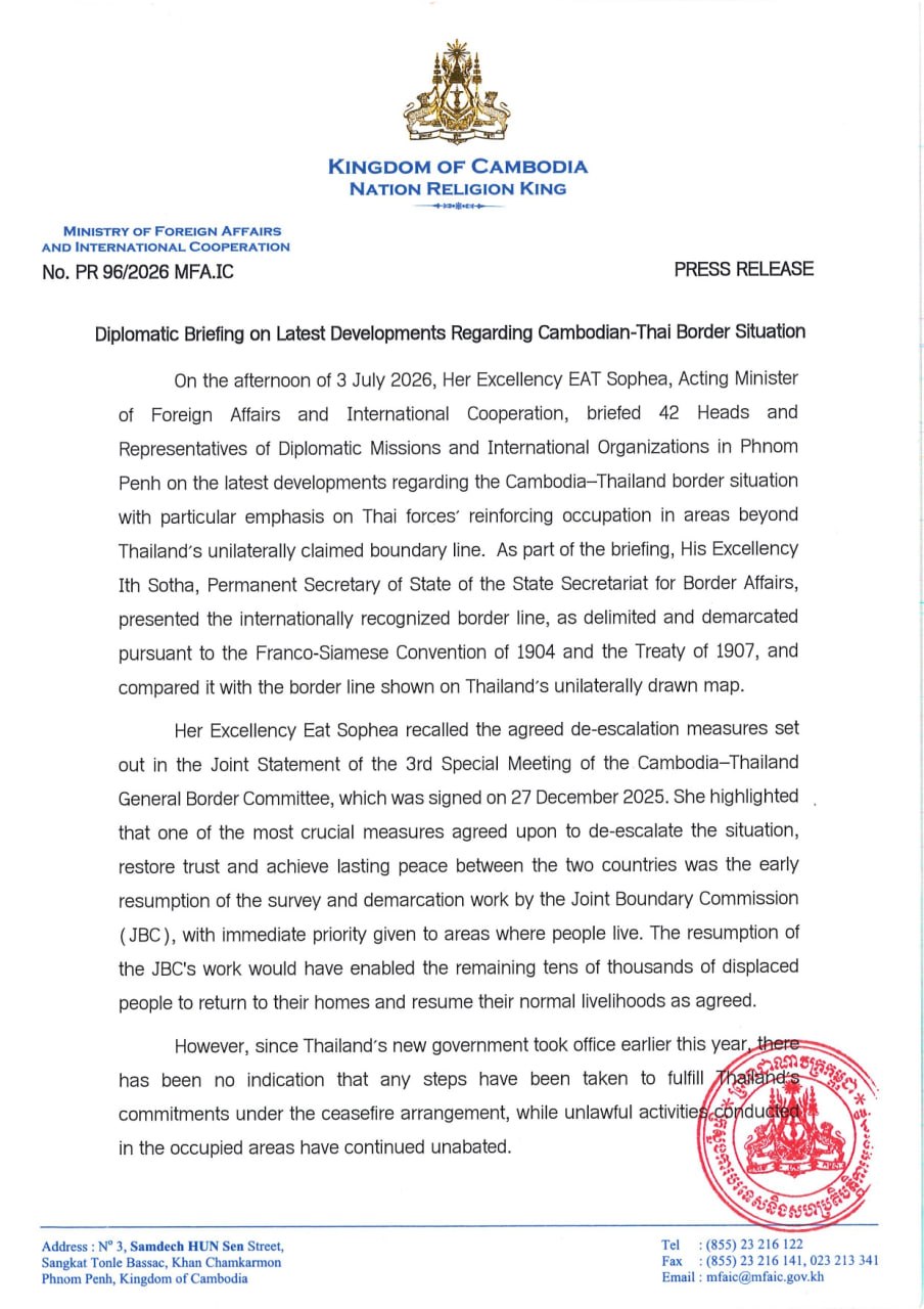 Cambodia-Thailand Border Situation: Ministry of Foreign Affairs Holds Diplomatic Briefing