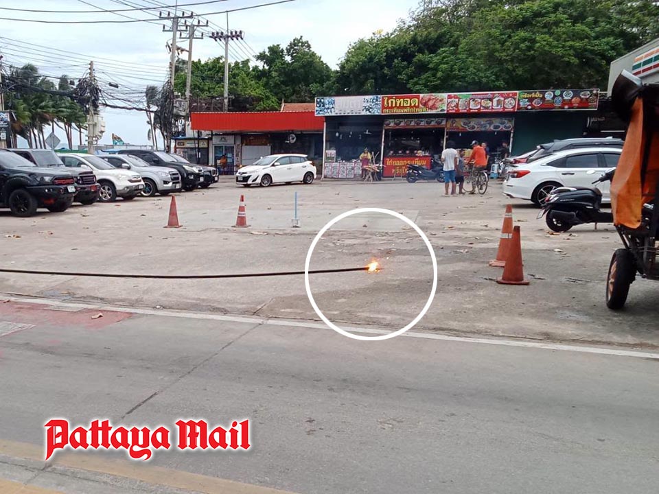 High-Voltage Cable Snaps Near Jomtien 7-Eleven, Causing Safety Scare