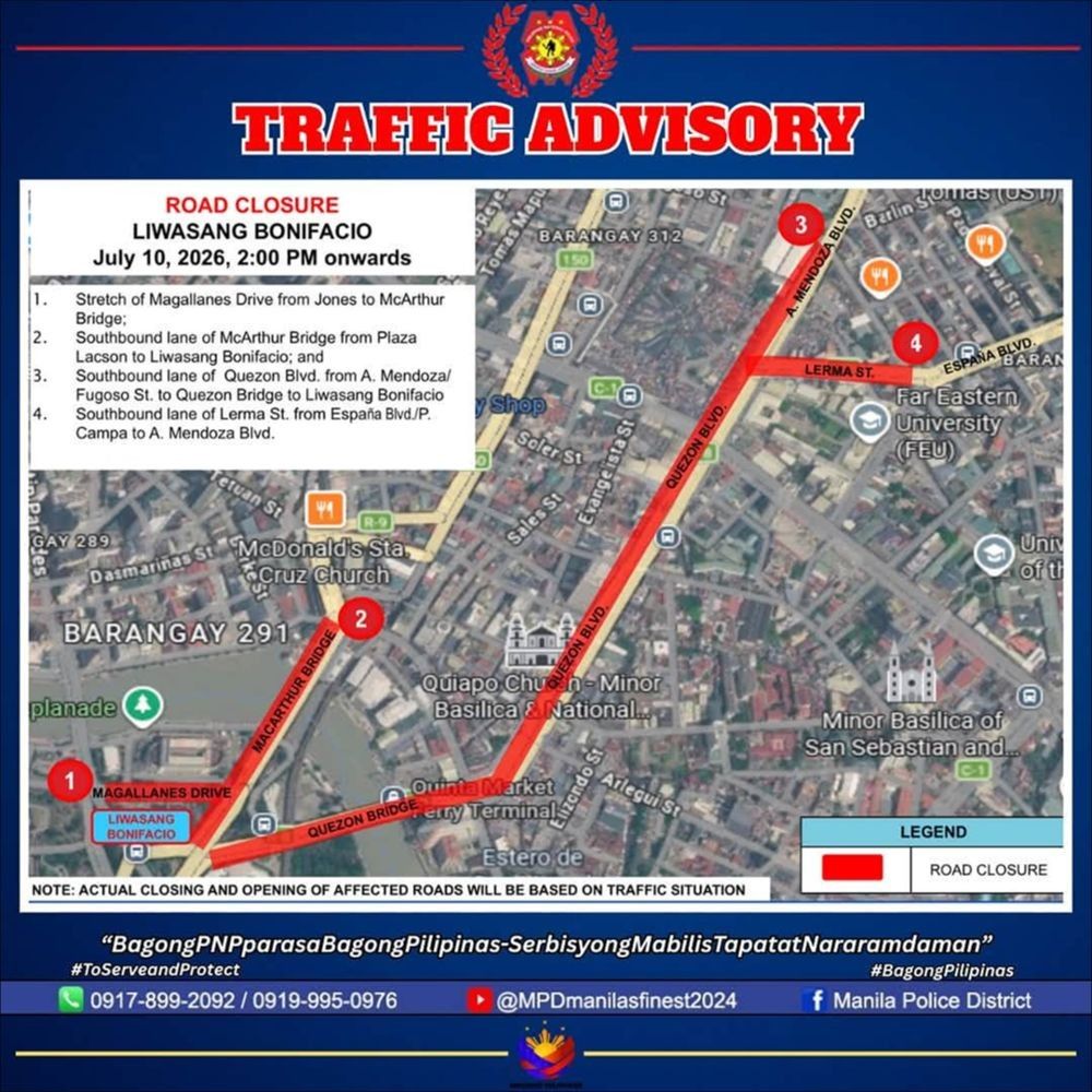 Road Closures in Manila for Anti-Corruption Rally