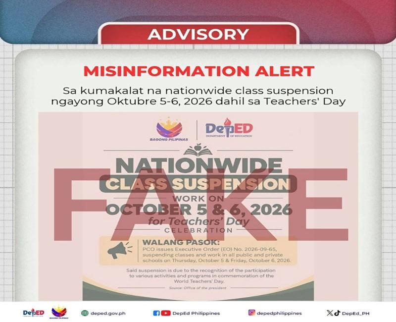 DepEd Warns Against Fake Nationwide Class Suspension Announcement for Teacher's Day